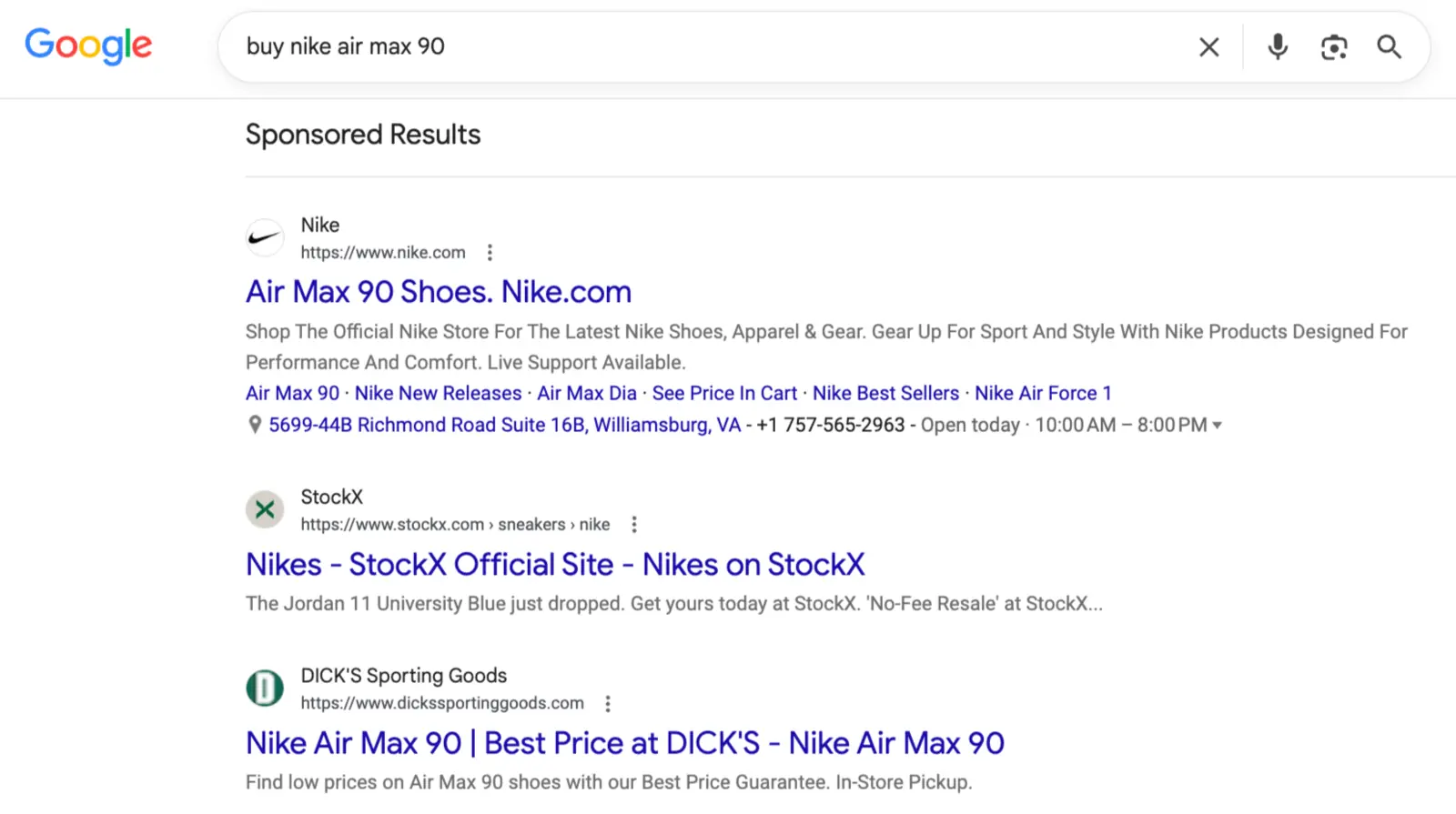 Primer tekstualnog Search oglasa