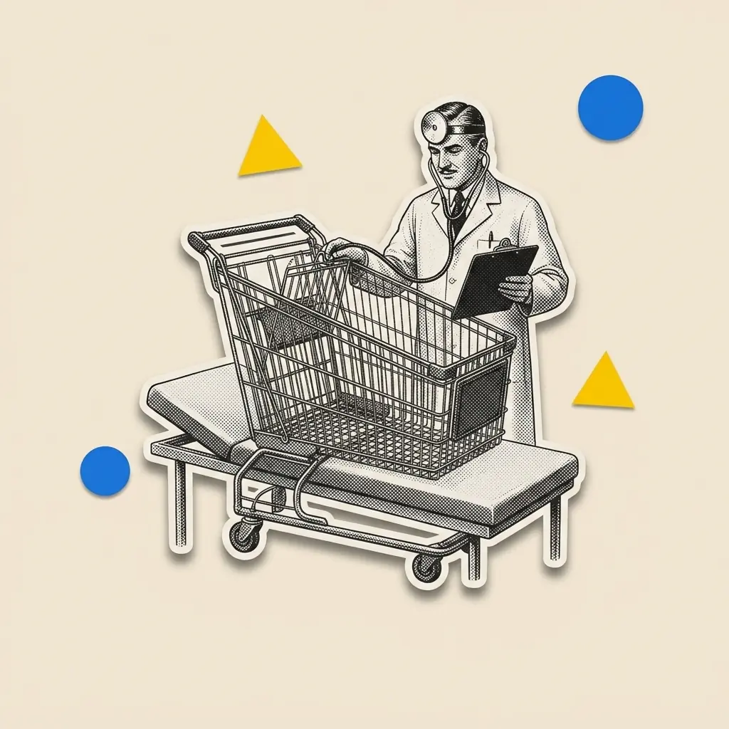 Illustration: a doctor examining a shopping cart