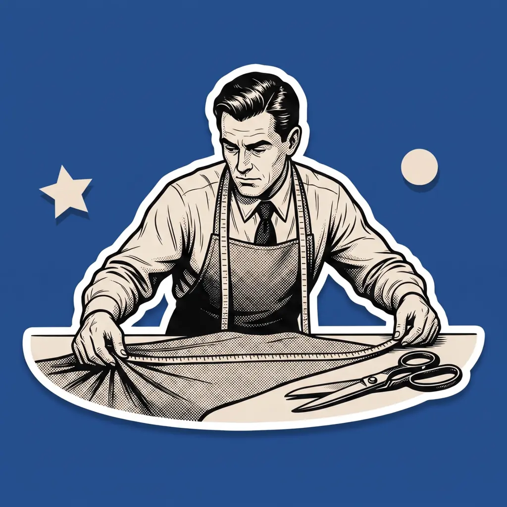 Illustration: a tailor cutting fabric to measure